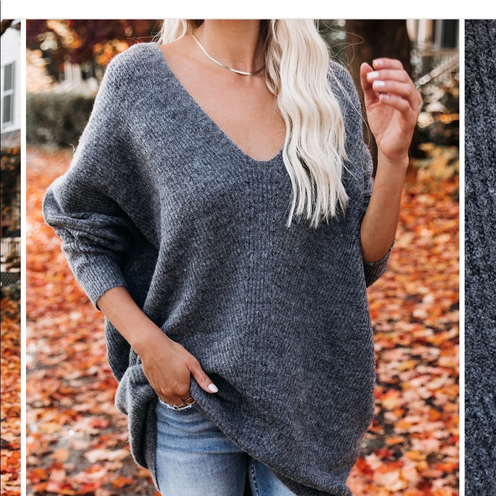 VICI COTTON BLEND TUNIC SWEATER - CHARCOAL